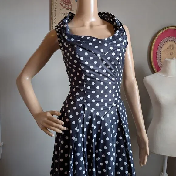 NWT Vintage 90s Laura Ashley Maxi Dress Navy Polka Dot Cottagecore Size 4 - Picture 13 of 16